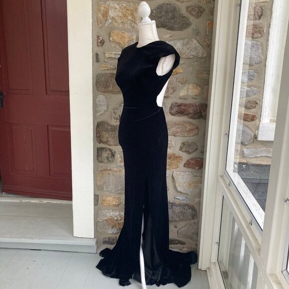 NWT Jovani Open Back Velvet High Slit Maxi Trumpet Gown Dress Women’s 4 - Picture 4 of 13